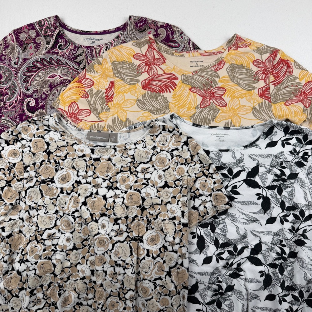 Croft & Barrow Womens XL Short Sleeve T-Shirt Bundle Floral Paisley Lot of 4